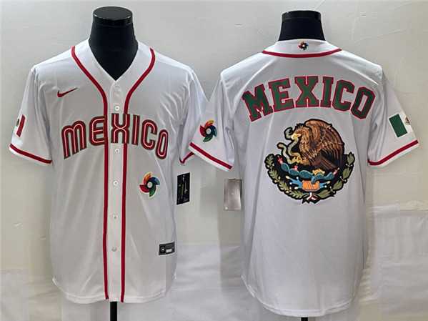 Men%27s Mexico 2023 White Team Big Logo World Baseball Classic Stitched Jersey